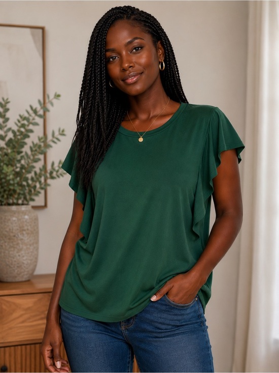 Ricki's Tops - Ricki’s Green Flutter Sleeve Tee XL | Soft Lyocell Blend Top BNWT